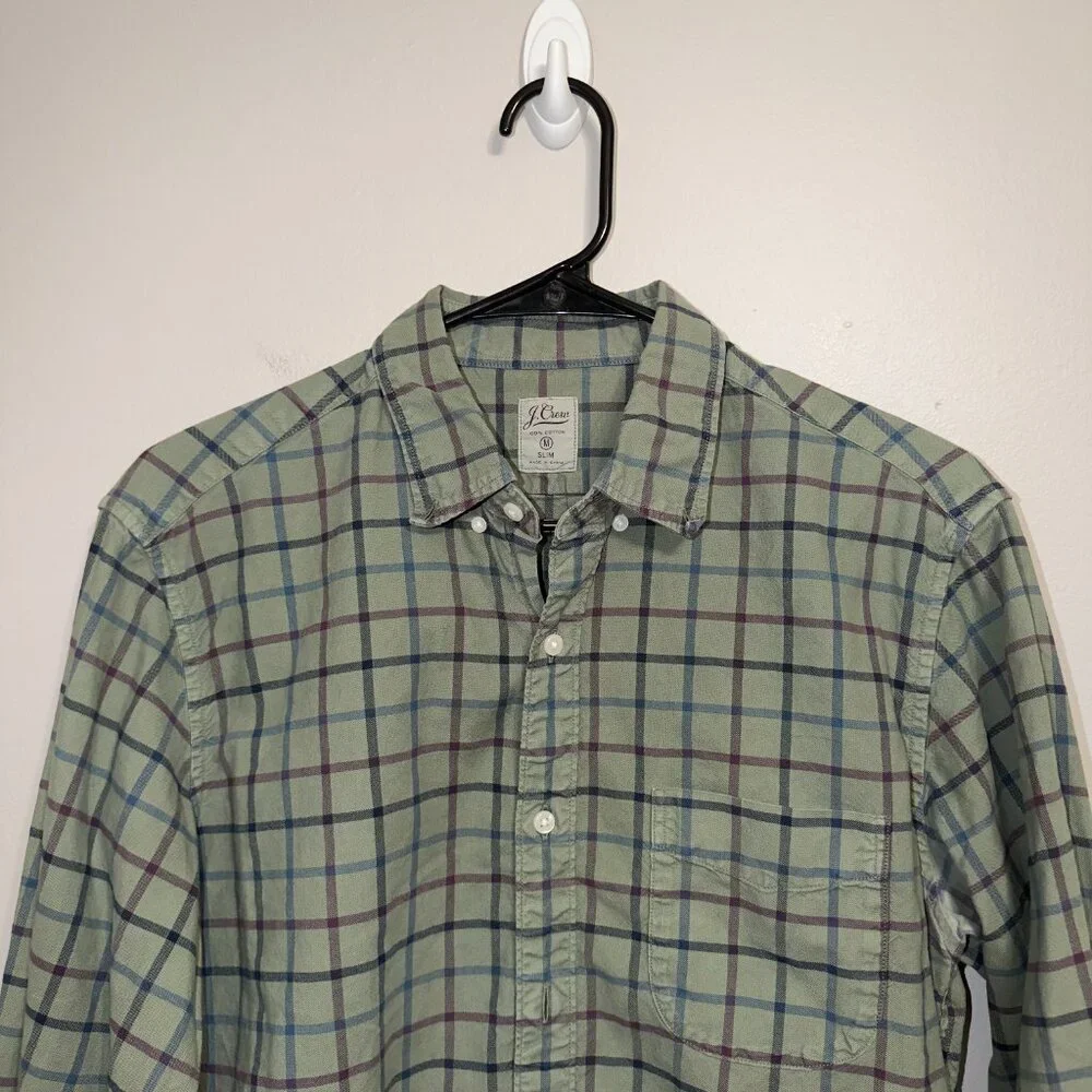 J.Crew Slim Fit Plaid Shirt Size Medium Green Long Sleeve Button